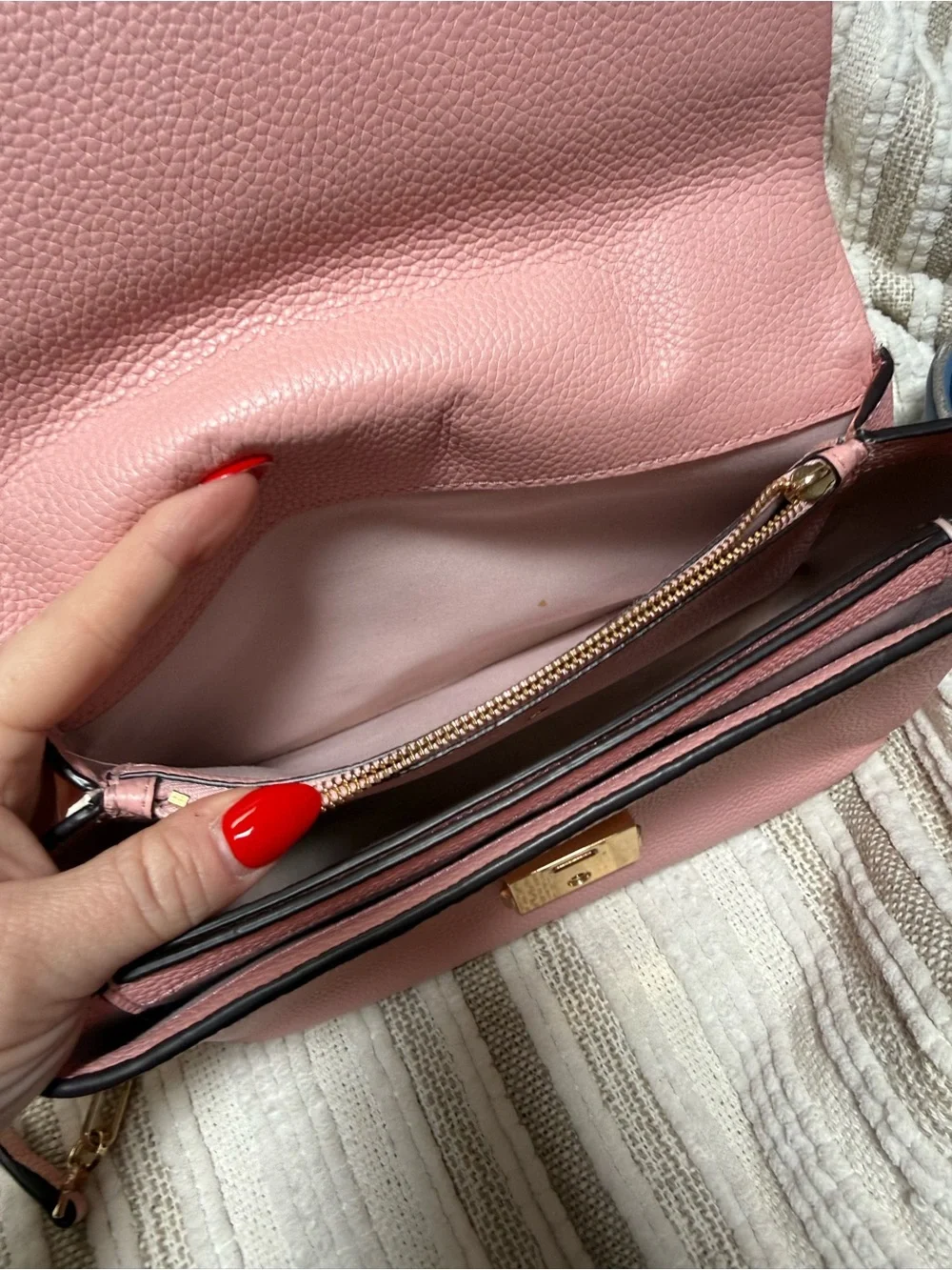 kate spade pink pebbled leather crossbody with gold hardware